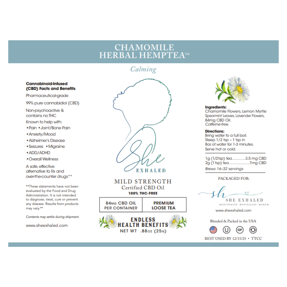 Buy CBD Tea Calming Chamomile Herbal Loose Tea She Exhaled